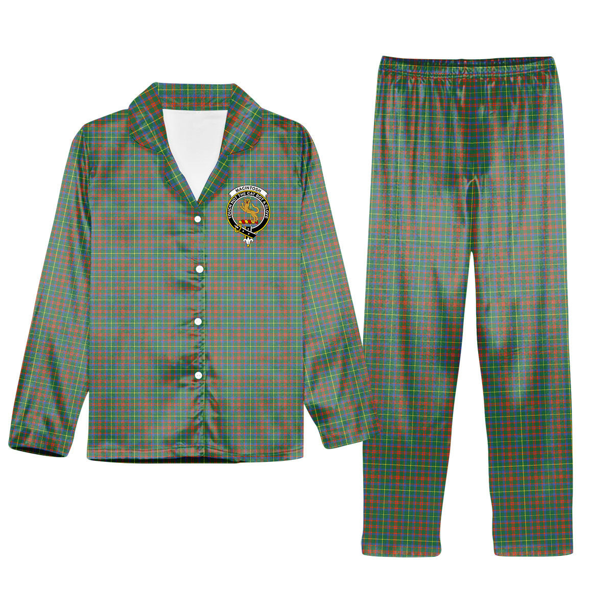ScotsTee Shop Scottish MacIntosh Hunting Ancient Crest Tartan Pajama Satin Velvet Flannel Pajama Set