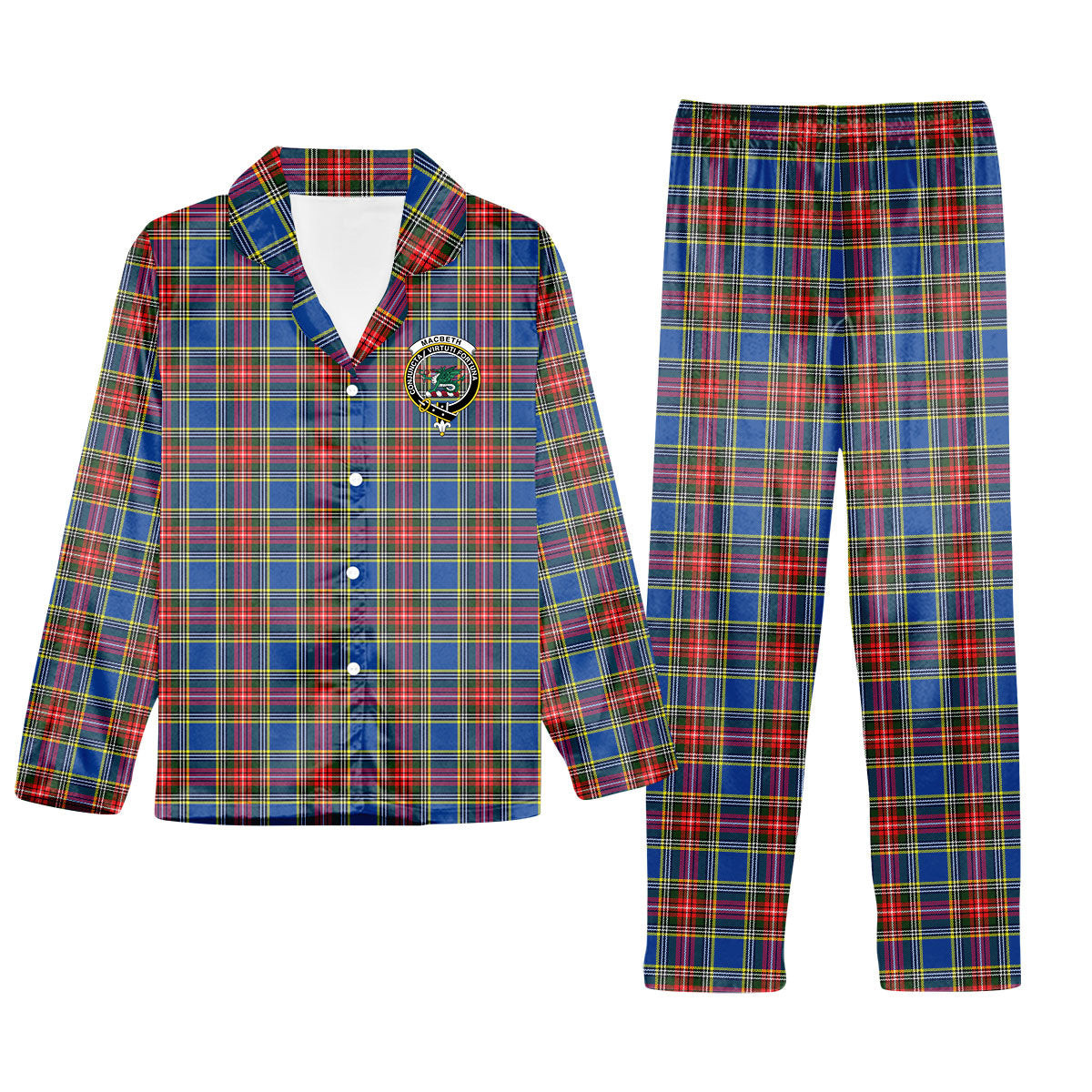 ScotsTee Shop Scottish MacBeth Modern SC Crest Tartan Pajama Satin Velvet Flannel Pajama Set