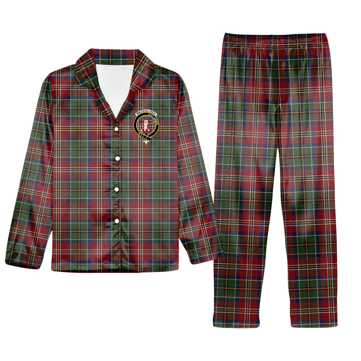 ScotsTee Shop Scottish MacCulloch Ancient Crest Tartan Pajama Satin Velvet Flannel Pajama Set