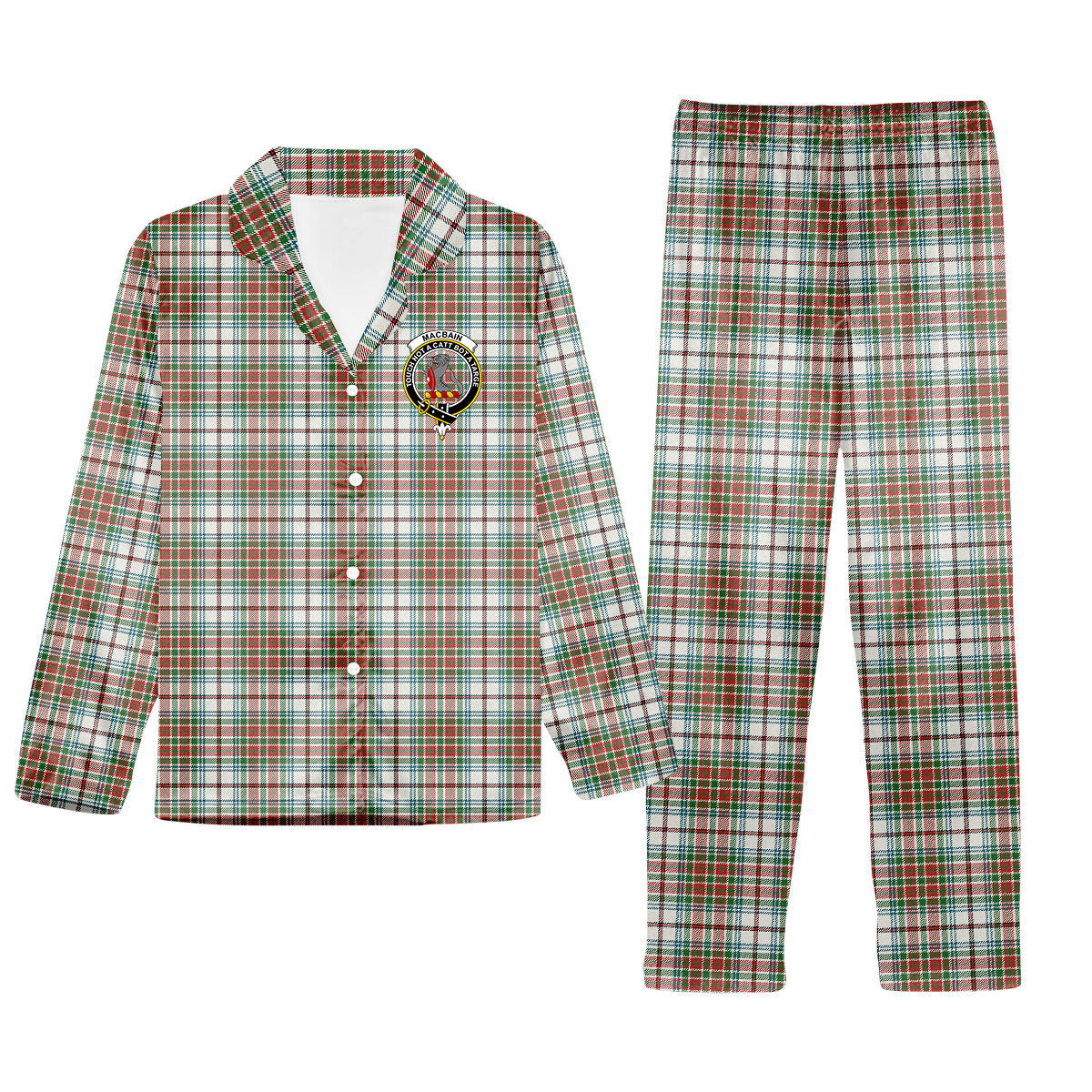 ScotsTee Shop Scottish MacBain Dress Ancient Crest Tartan Pajama Satin Velvet Flannel Pajama Set