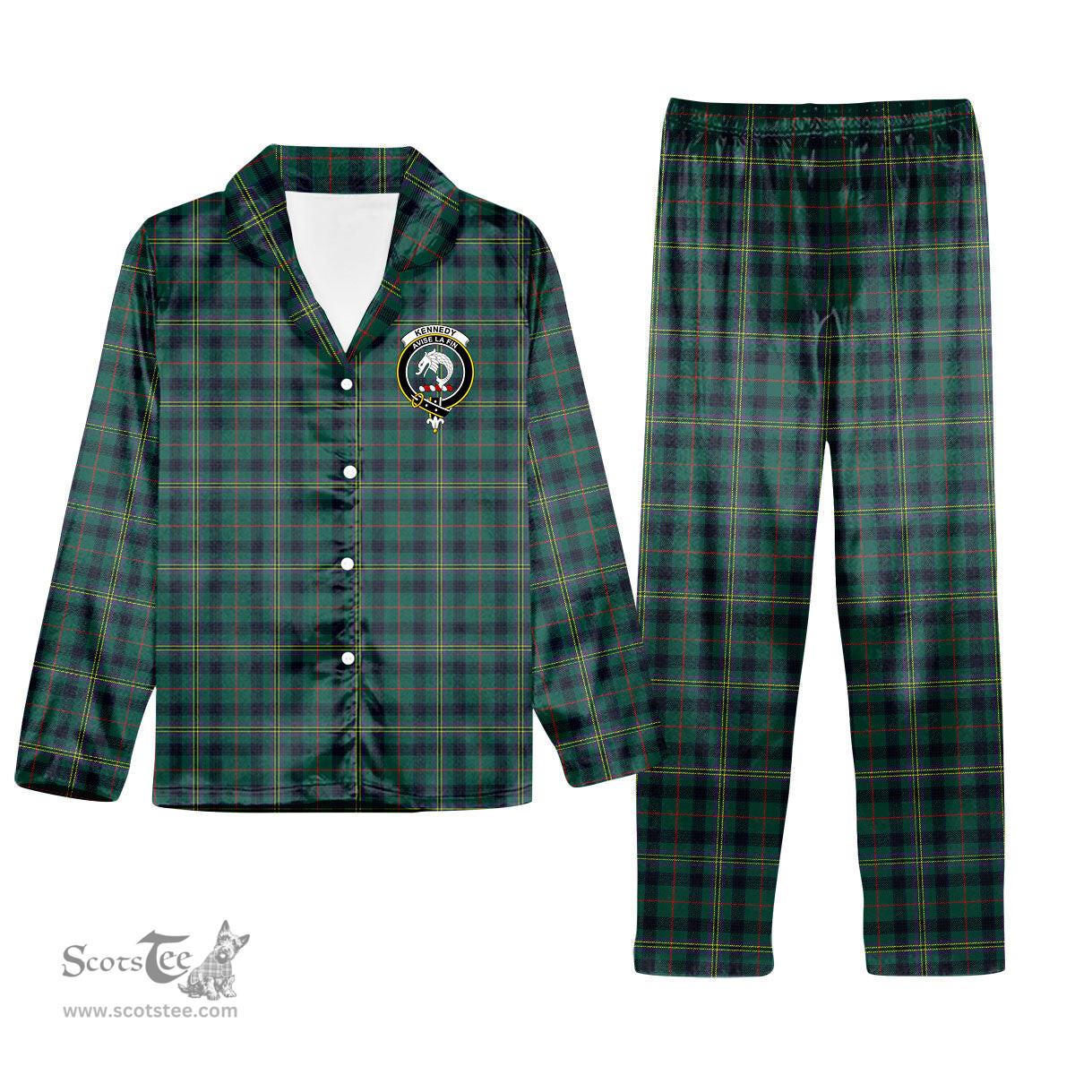ScotsTee Shop Scottish Kennedy Modern Clan Crest Tartan Pajama Satin Velvet Flannel Pajama Set