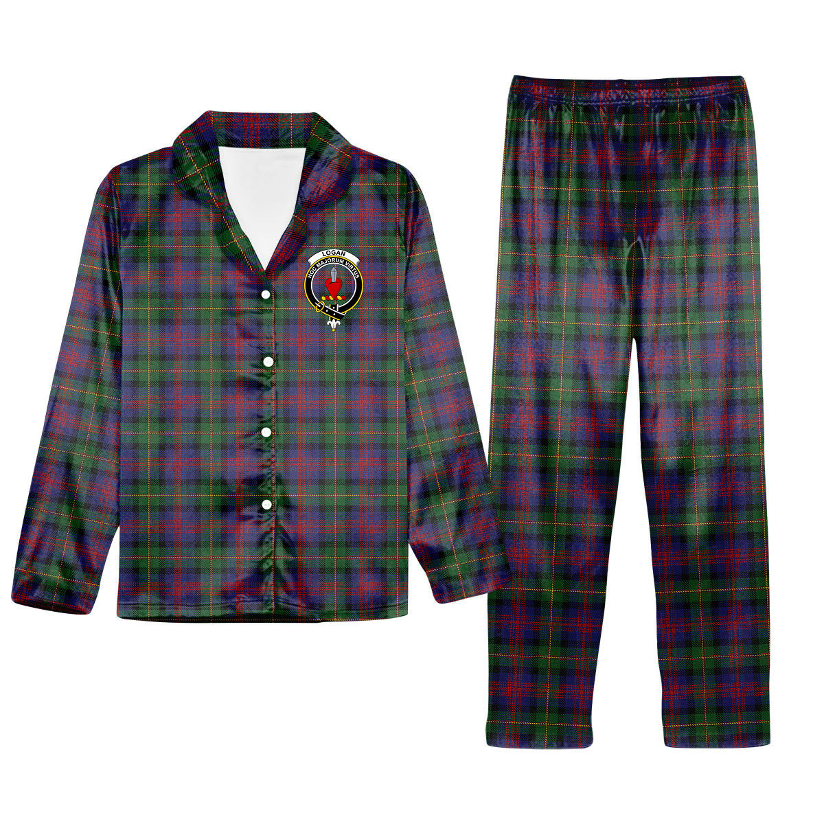 ScotsTee Shop Scottish Logan 1831 Crest Tartan Pajama Satin Velvet Flannel Pajama Set