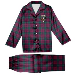 ScotsTee Shop Scottish Lindsay #2 Modern Clan Crest Tartan Pajama Satin Velvet Flannel Pajama Set