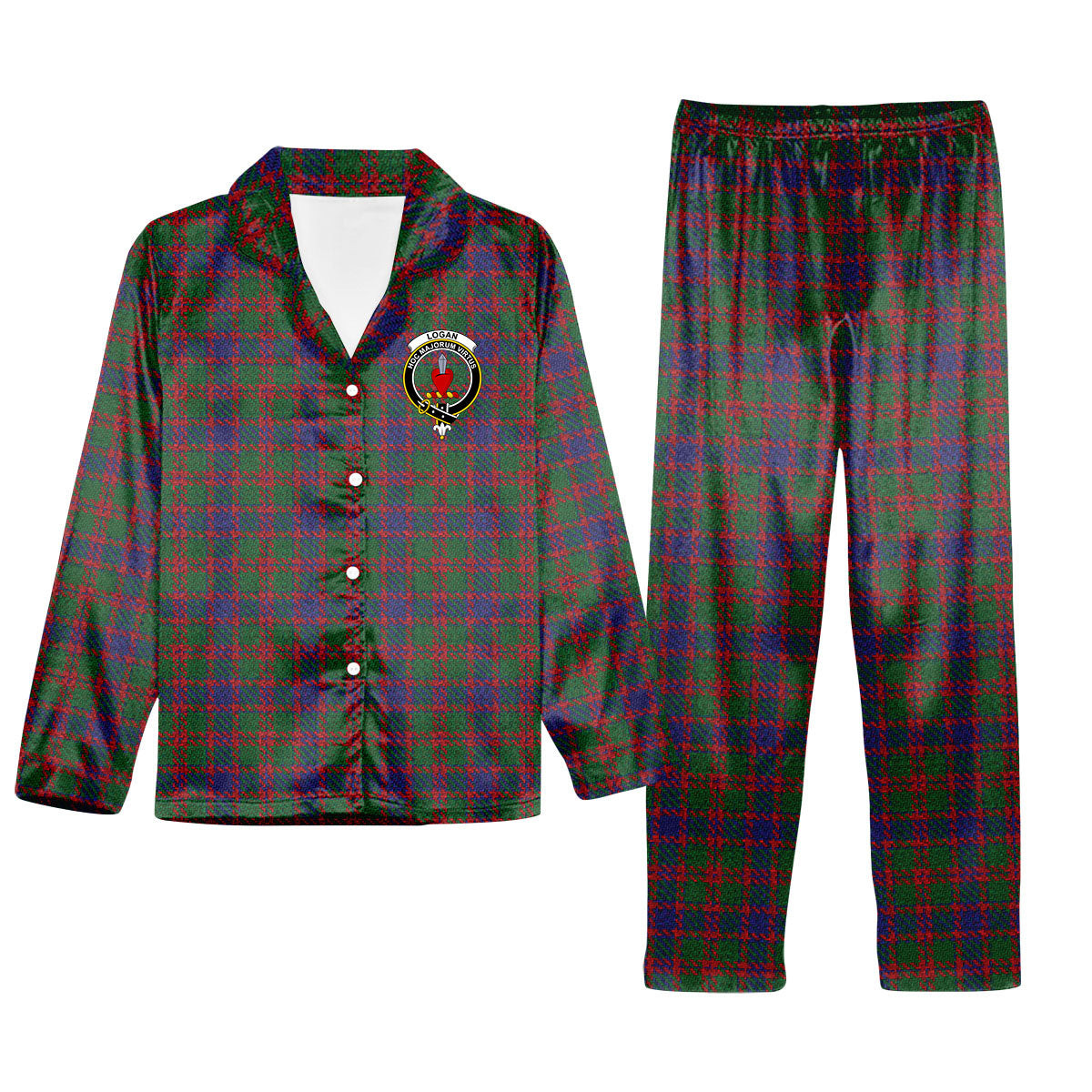 ScotsTee Shop Scottish Logan 1819 Crest Tartan Pajama Satin Velvet Flannel Pajama Set