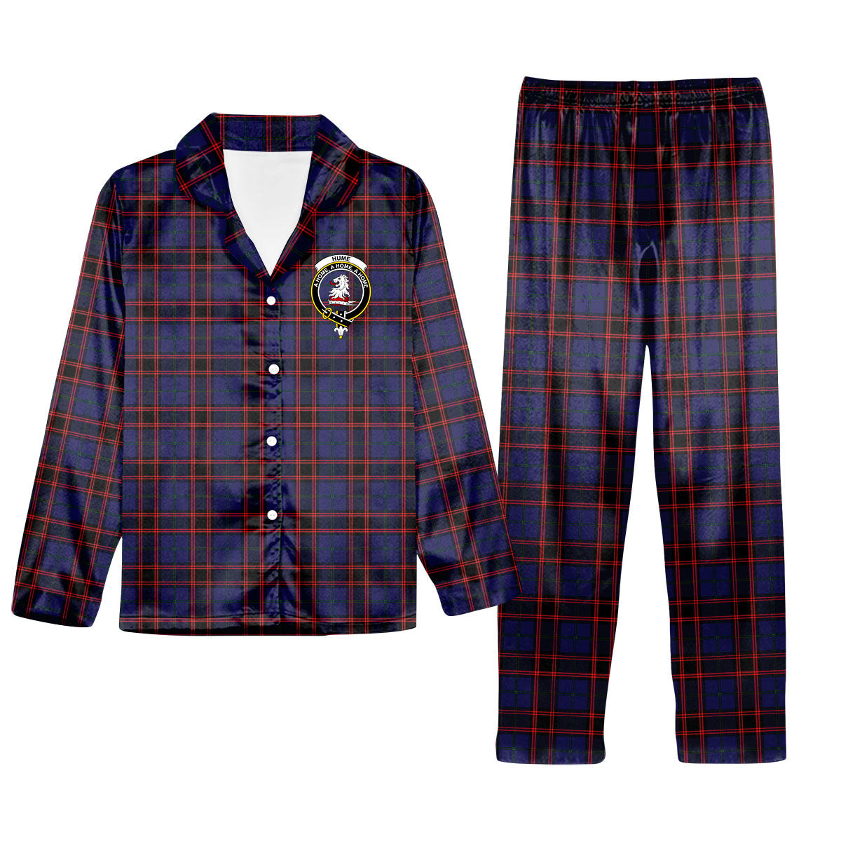 ScotsTee Shop Scottish Hume Modern Crest Tartan Pajama Satin Velvet Flannel Pajama Set