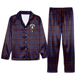 ScotsTee Shop Scottish Hume Modern Crest Tartan Pajama Satin Velvet Flannel Pajama Set