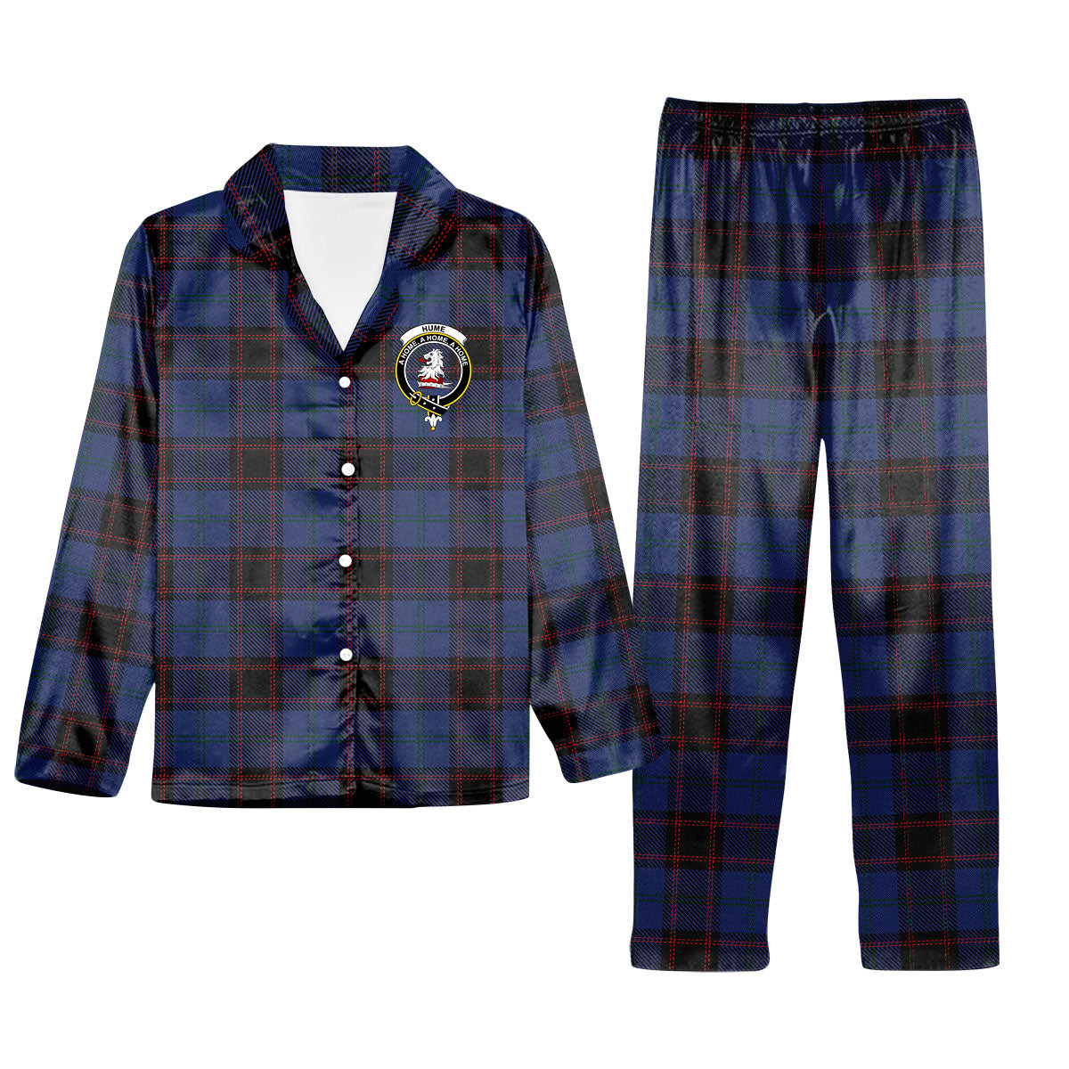 ScotsTee Shop Scottish Hume Crest Tartan Pajama Satin Velvet Flannel Pajama Set