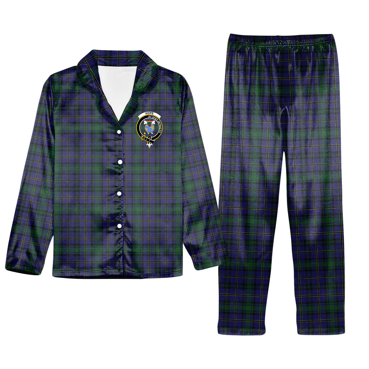ScotsTee Shop Scottish Hope-Vere Weir Crest Tartan Pajama Satin Velvet Flannel Pajama Set