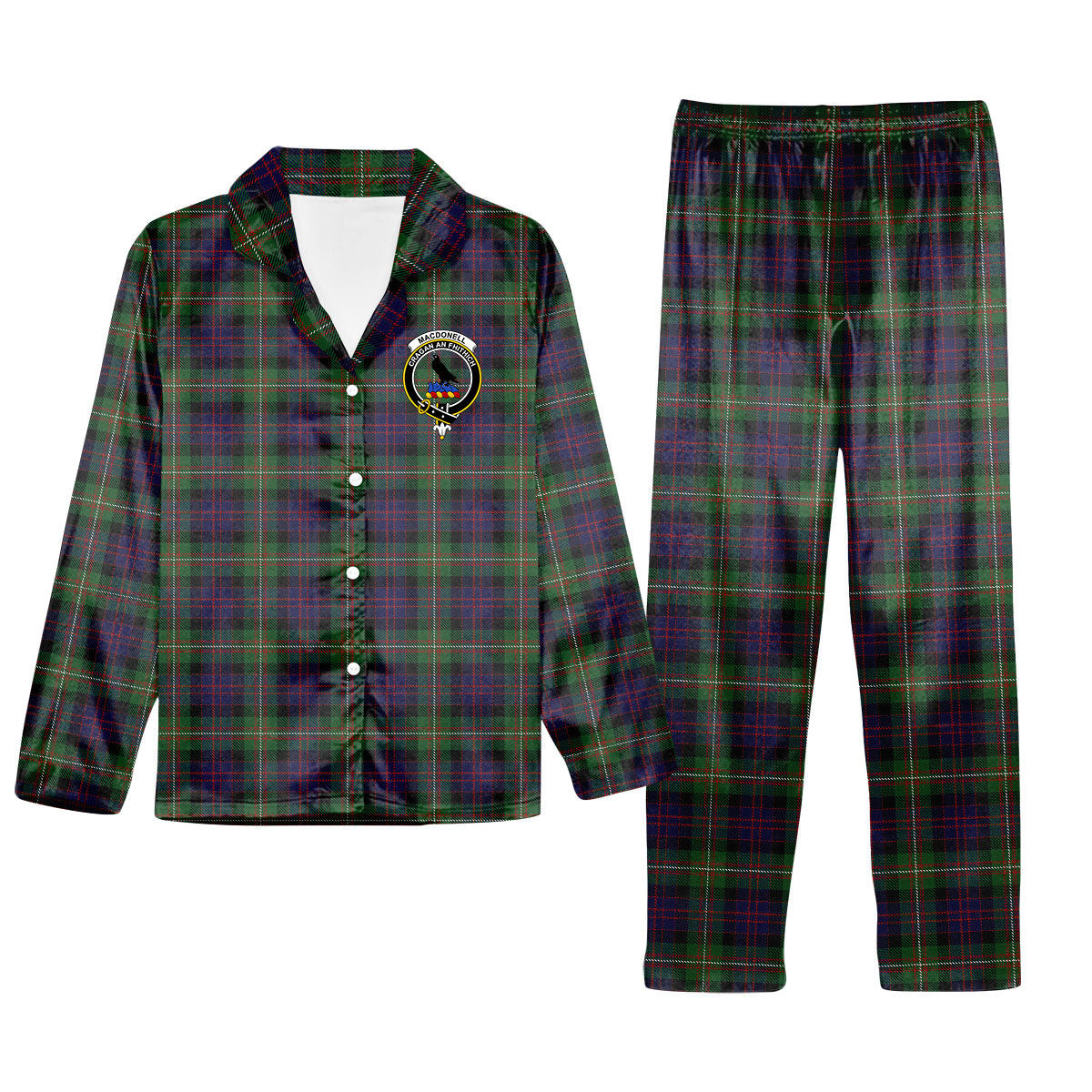 ScotsTee Shop Scottish MacDonell of Glengarry 3 Crest Tartan Pajama Satin Velvet Flannel Pajama Set