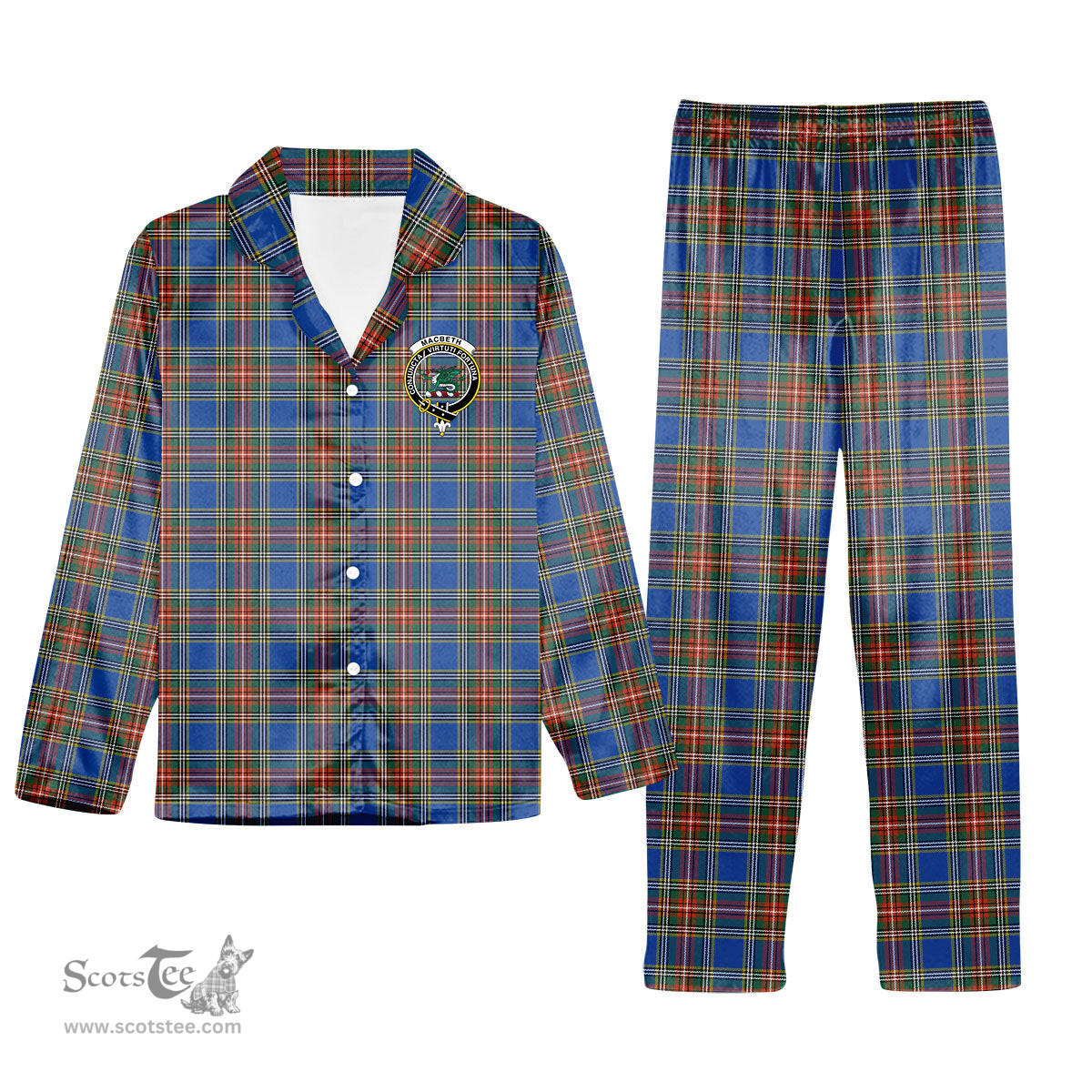 ScotsTee Shop Scottish MacBeth Ancient SC Crest Tartan Pajama Satin Velvet Flannel Pajama Set