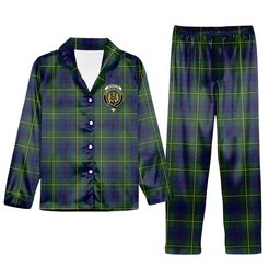 ScotsTee Shop Scottish Johnstone Modern Crest Tartan Pajama Satin Velvet Flannel Pajama Set