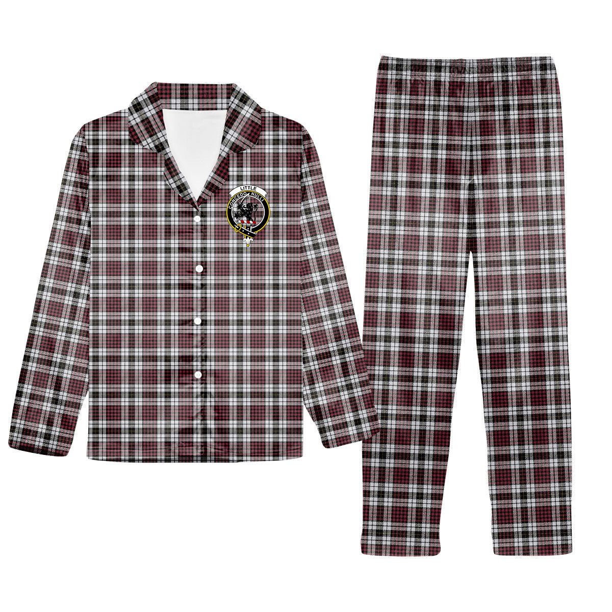 ScotsTee Shop Scottish Little Dress Ancient Crest Tartan Pajama Satin Velvet Flannel Pajama Set