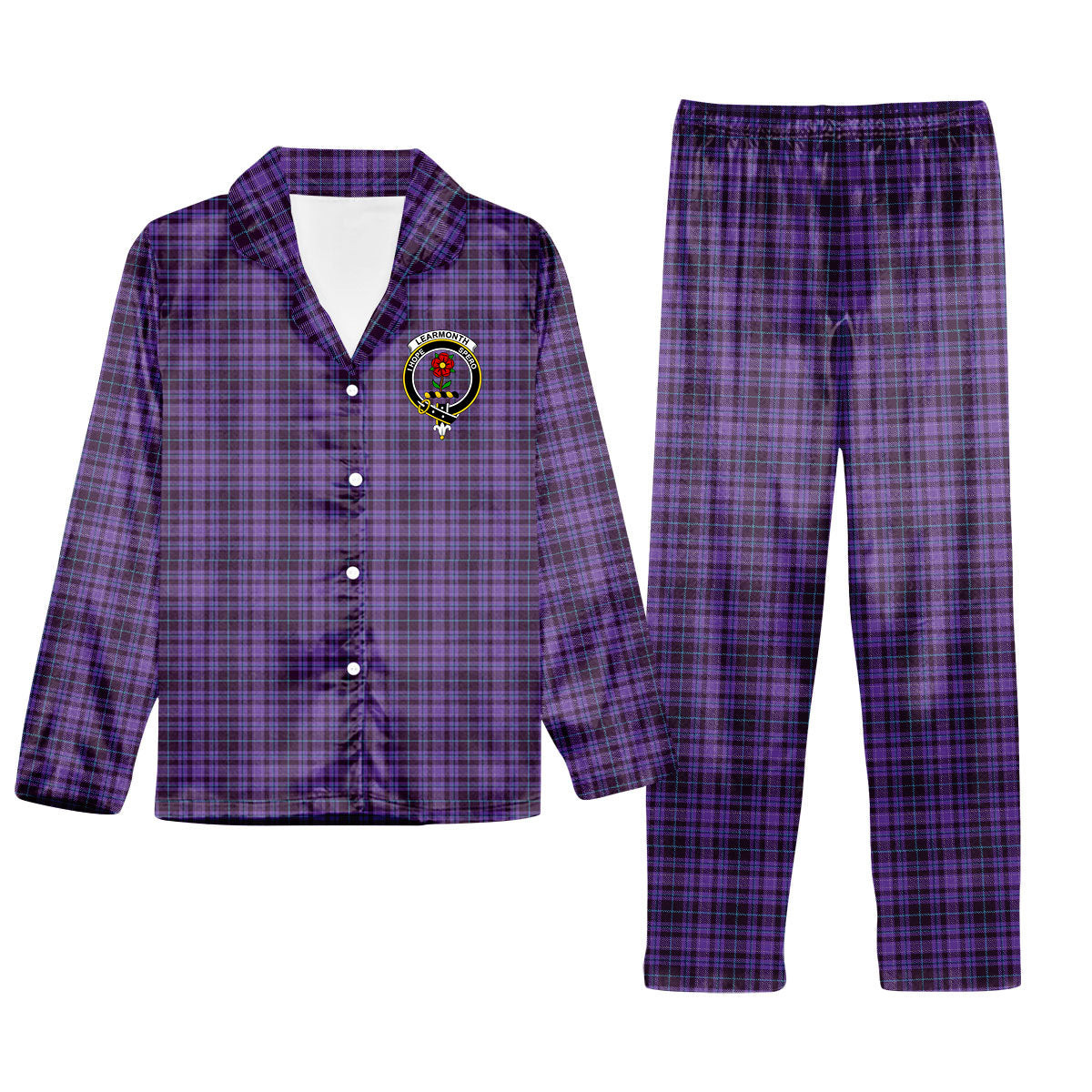ScotsTee Shop Scottish Learmonth Family Herts Crest Tartan Pajama Satin Velvet Flannel Pajama Set