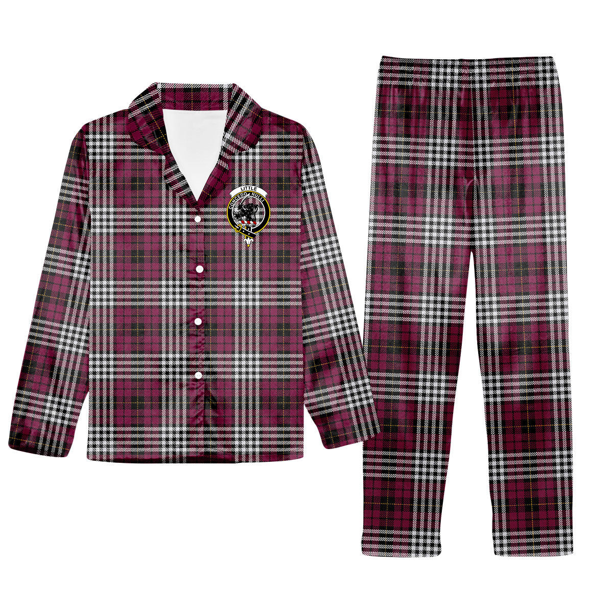 ScotsTee Shop Scottish Little of Morton Rigg Modern Crest Tartan Pajama Satin Velvet Flannel Pajama Set