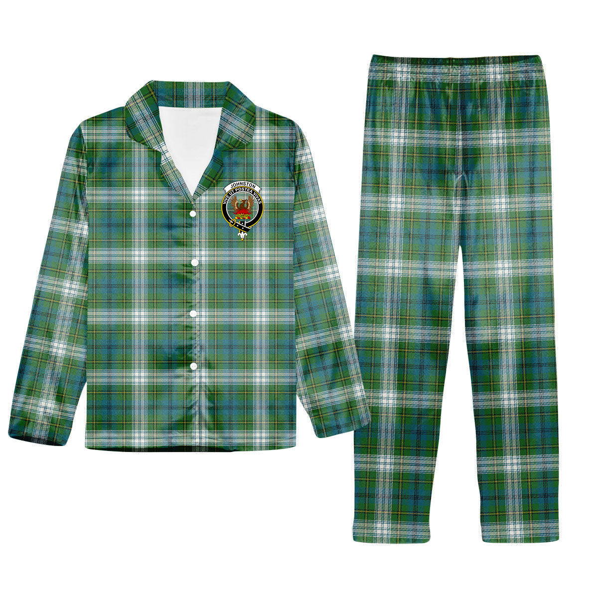 ScotsTee Shop Scottish Johnston Dress Ancient Crest Tartan Pajama Satin Velvet Flannel Pajama Set