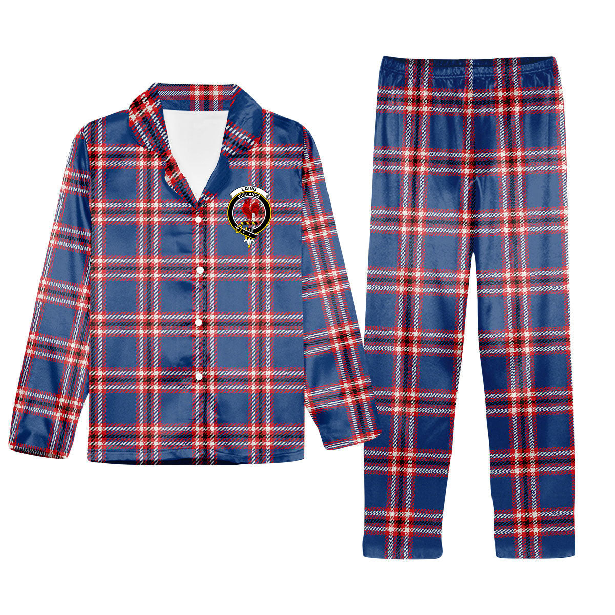 ScotsTee Shop Scottish Laing of Archiestown Modern Crest Tartan Pajama Satin Velvet Flannel Pajama Set