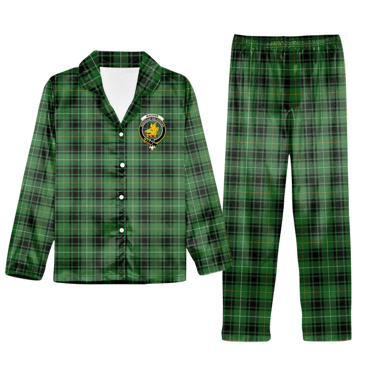 ScotsTee Shop Scottish MacIver Hunting Ancient Crest Tartan Pajama Satin Velvet Flannel Pajama Set