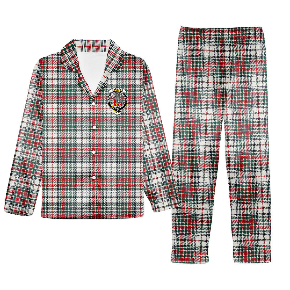 ScotsTee Shop Scottish MacBean Dress Modern Crest Tartan Pajama Satin Velvet Flannel Pajama Set
