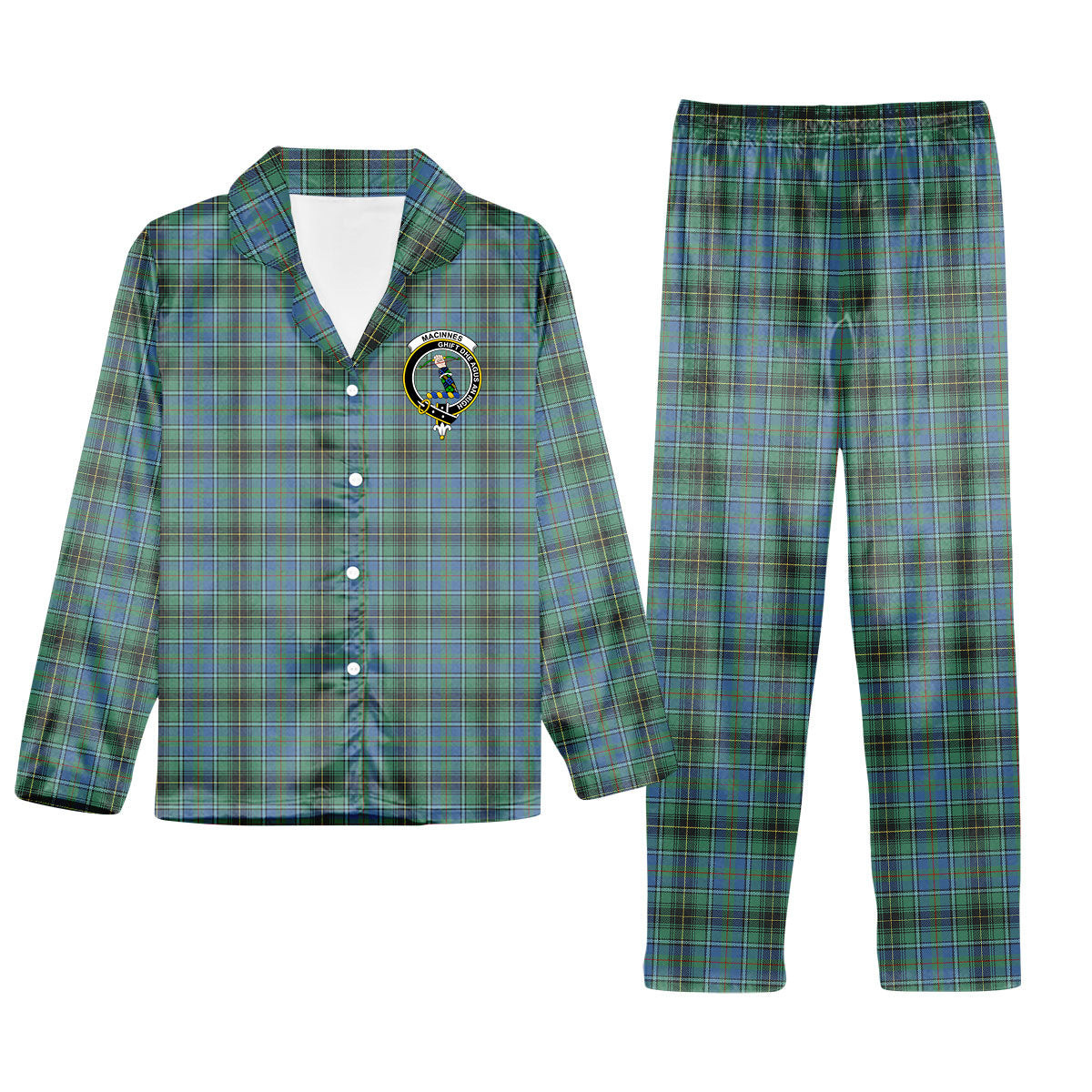 ScotsTee Shop Scottish MacInnes Ancient Crest Tartan Pajama Satin Velvet Flannel Pajama Set