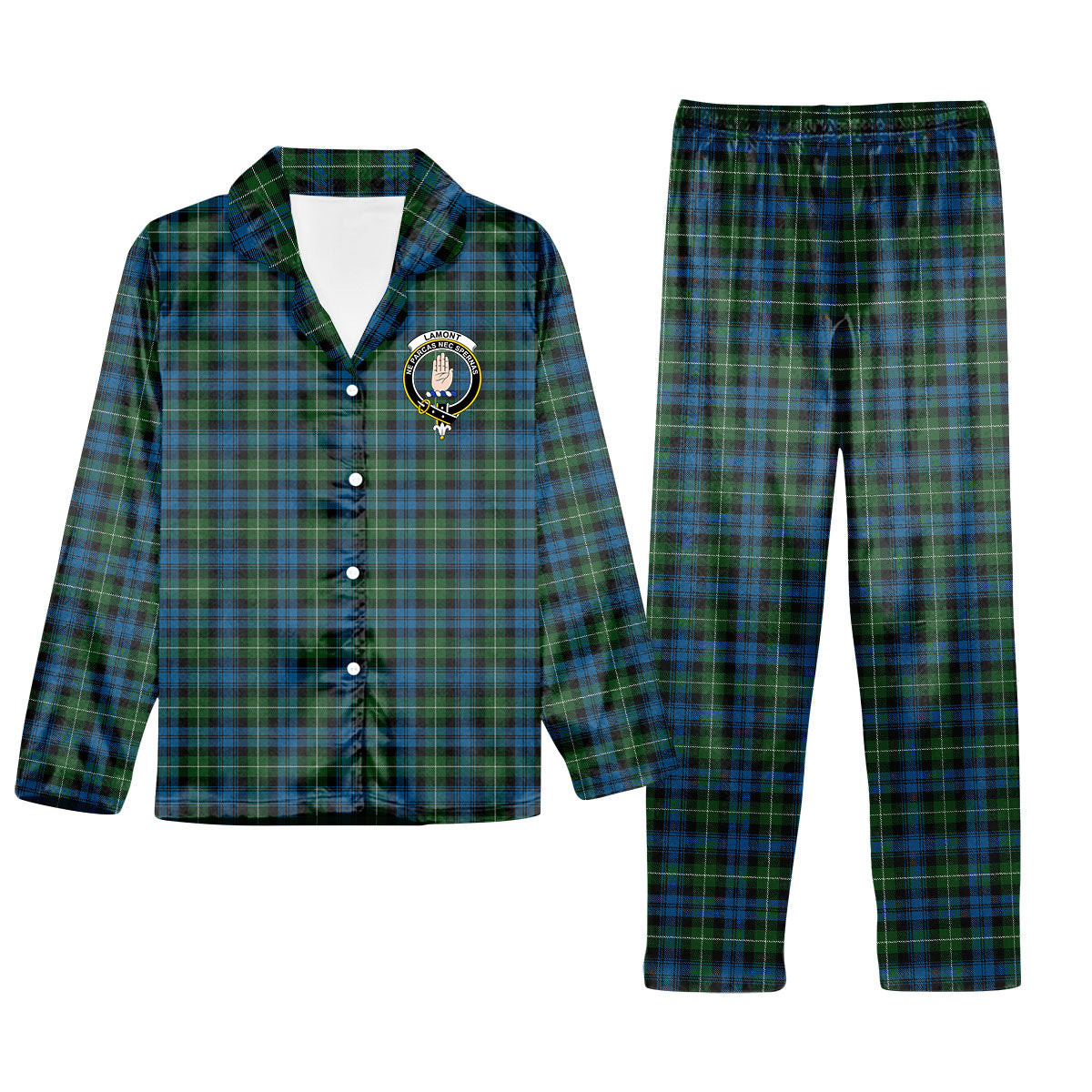 ScotsTee Shop Scottish Lamont Crest Tartan Pajama Satin Velvet Flannel Pajama Set
