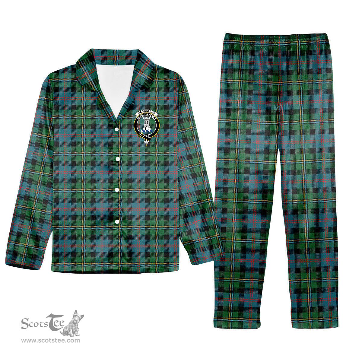 ScotsTee Shop Scottish MacCallum Ancient Crest Tartan Pajama Satin Velvet Flannel Pajama Set