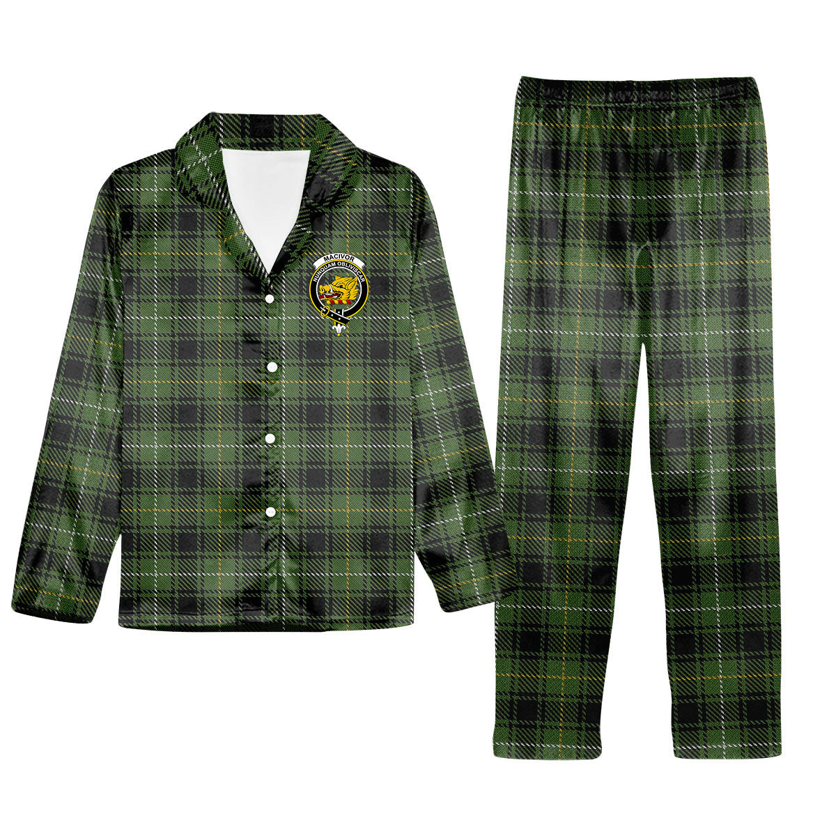 ScotsTee Shop Scottish MacIvor Hunting Crest Tartan Pajama Satin Velvet Flannel Pajama Set