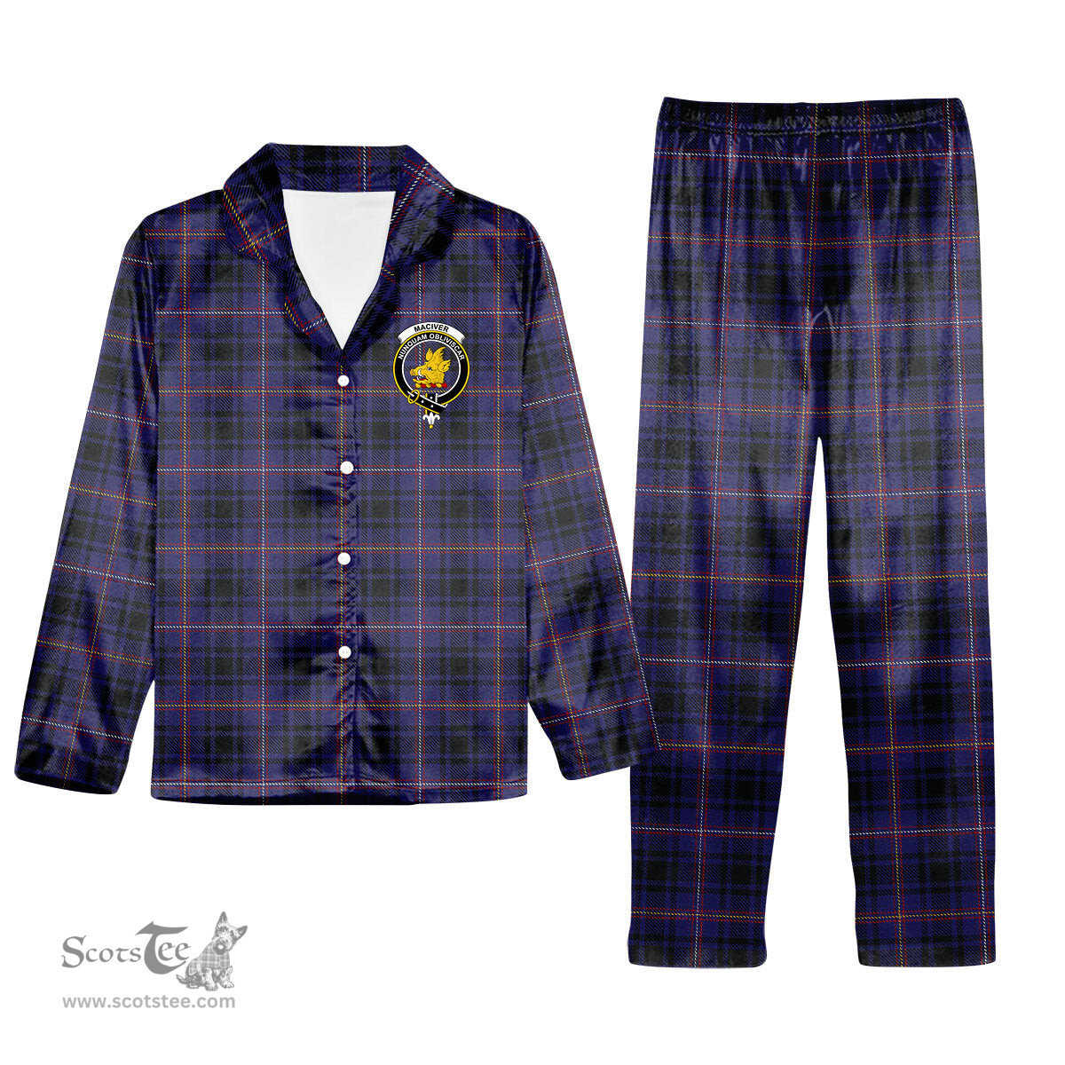 ScotsTee Shop Scottish MacIver of Strome Crest Tartan Pajama Satin Velvet Flannel Pajama Set