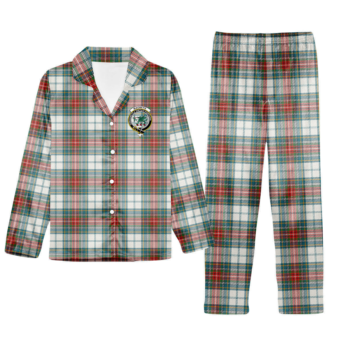 ScotsTee Shop Scottish MacBeth Dress Ancient Crest Tartan Pajama Satin Velvet Flannel Pajama Set