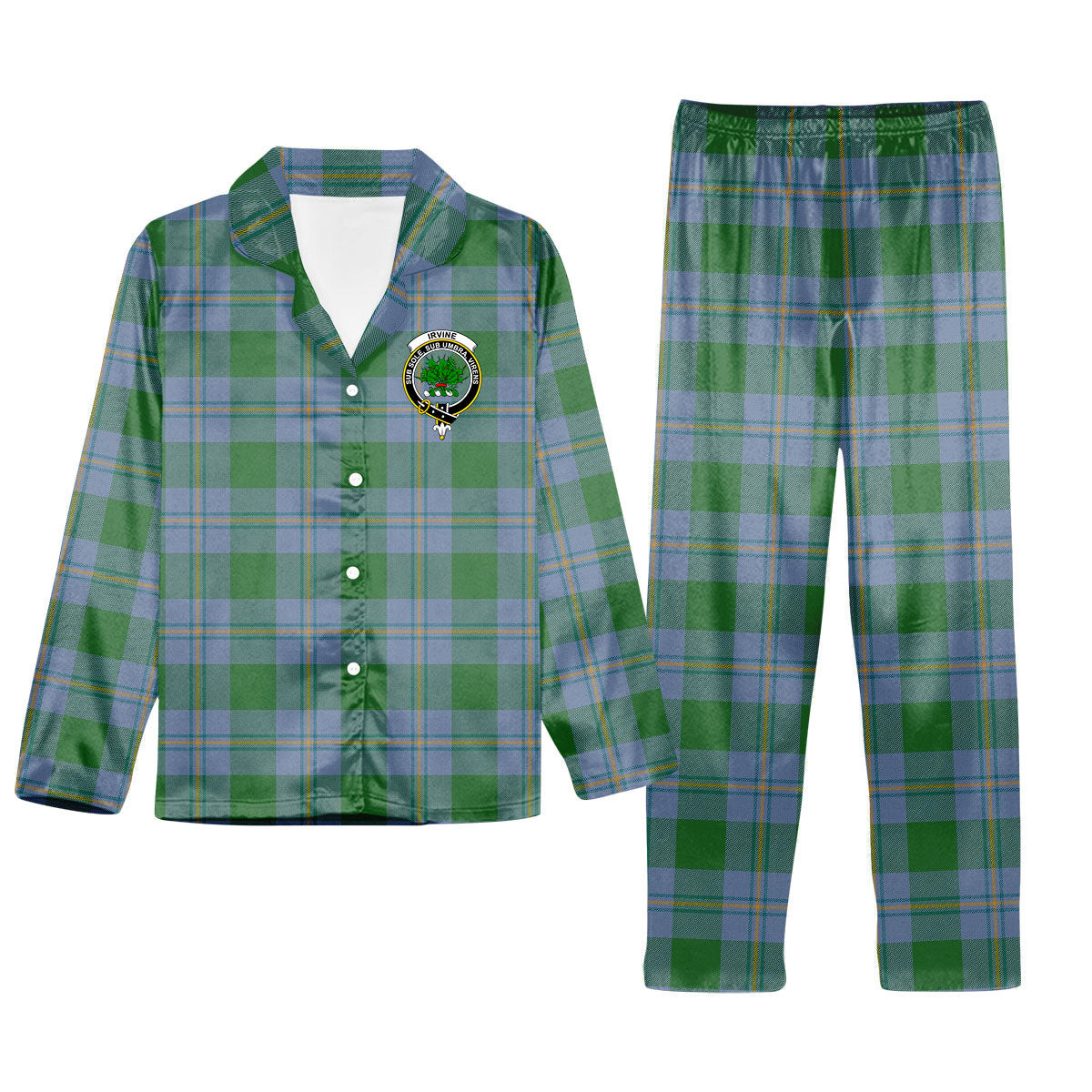 ScotsTee Shop Scottish Irvine of Bonshaw Ancient Crest Tartan Pajama Satin Velvet Flannel Pajama Set