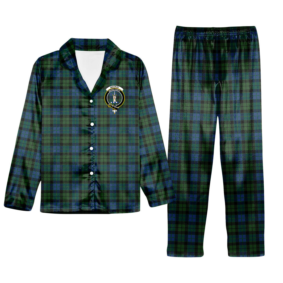 ScotsTee Shop Scottish MacKay Modern Crest Tartan Pajama Satin Velvet Flannel Pajama Set