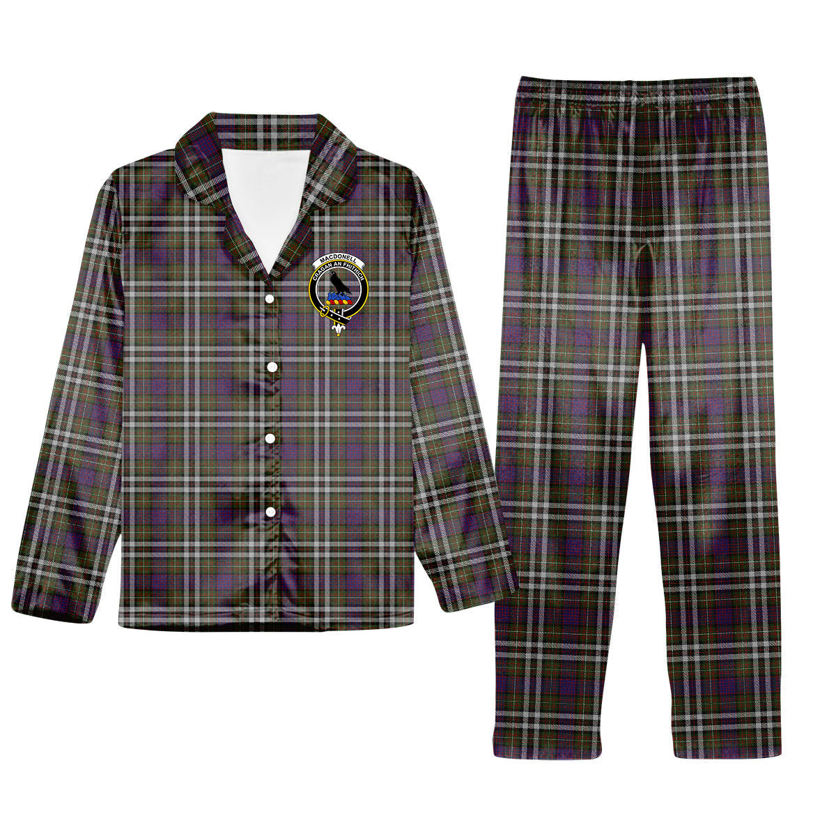 ScotsTee Shop Scottish MacDonell of Glengarry Dress Crest Tartan Pajama Satin Velvet Flannel Pajama Set