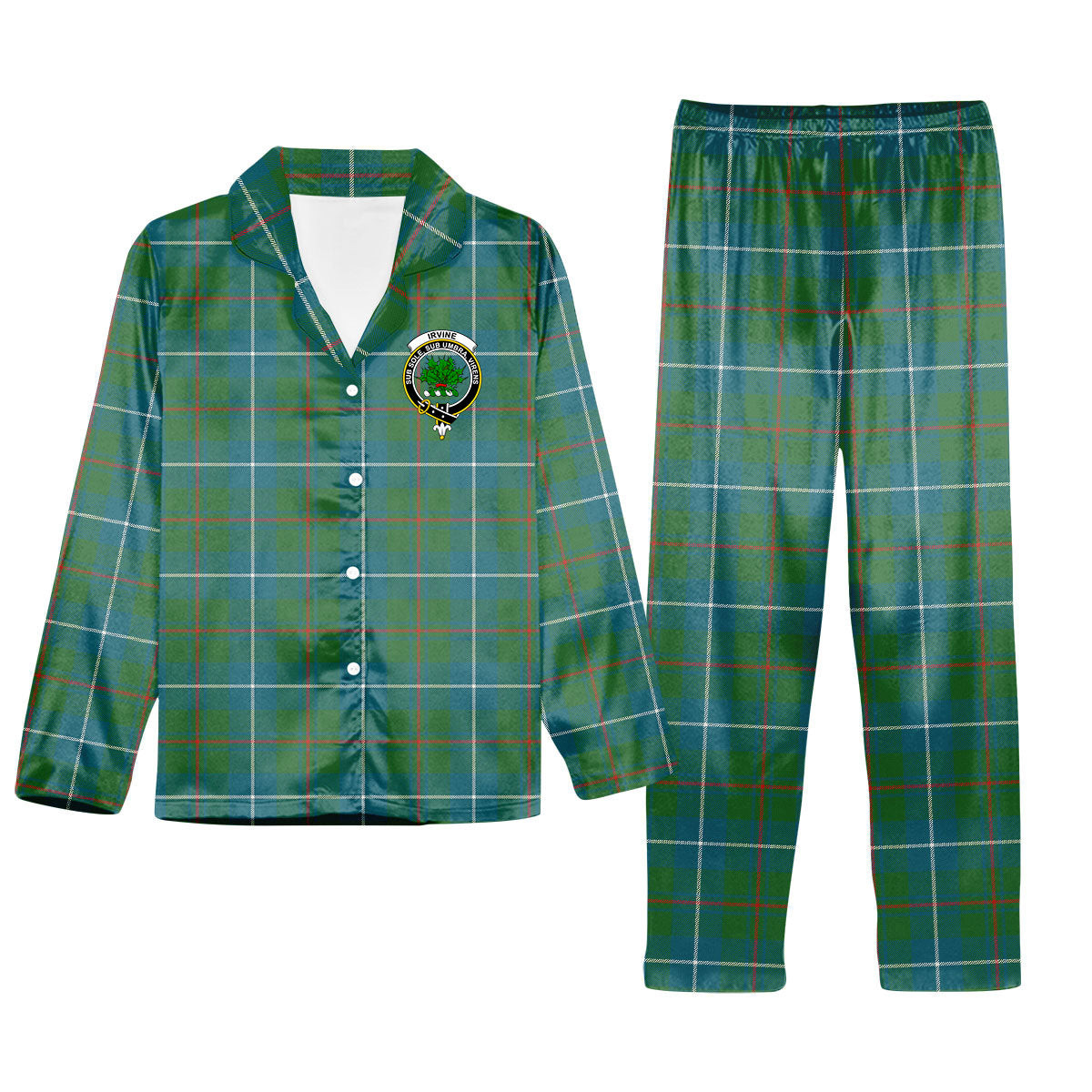 ScotsTee Shop Scottish Irvine of Bonshaw Tower Ancient Crest Tartan Pajama Satin Velvet Flannel Pajama Set