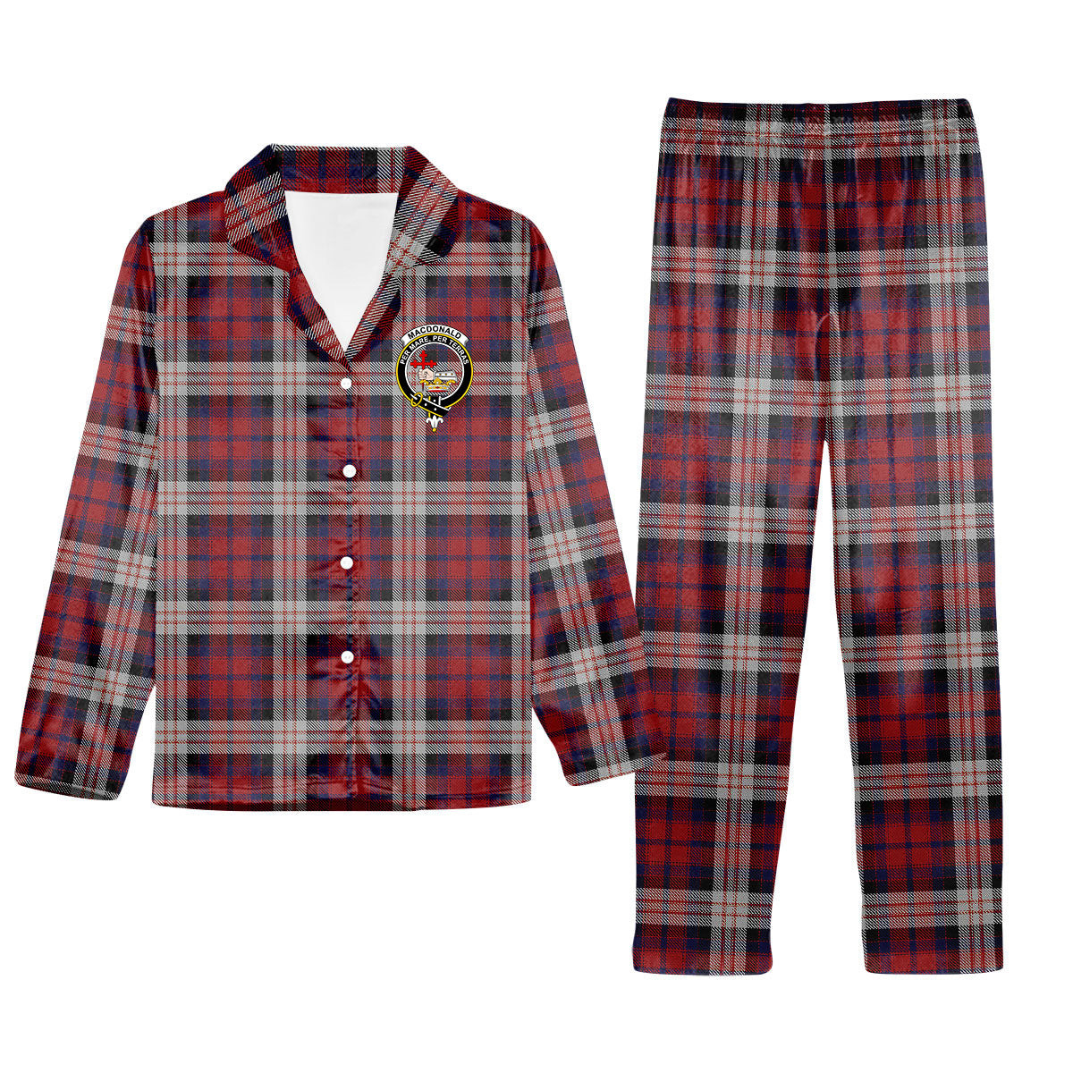 ScotsTee Shop Scottish MacDonald Dress Irish Crest Tartan Pajama Satin Velvet Flannel Pajama Set
