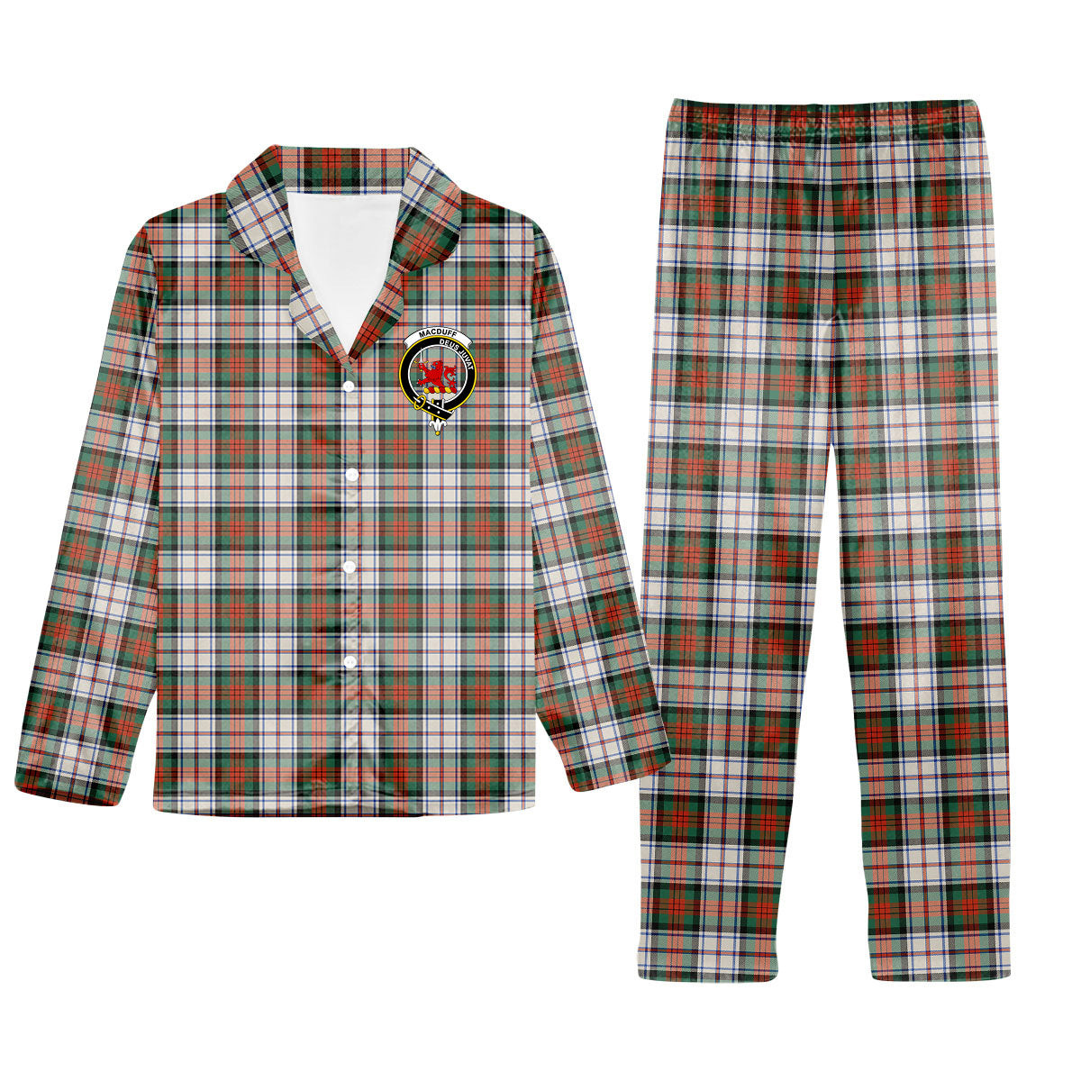 ScotsTee Shop Scottish MacDuff Dress Ancient SC Crest Tartan Pajama Satin Velvet Flannel Pajama Set