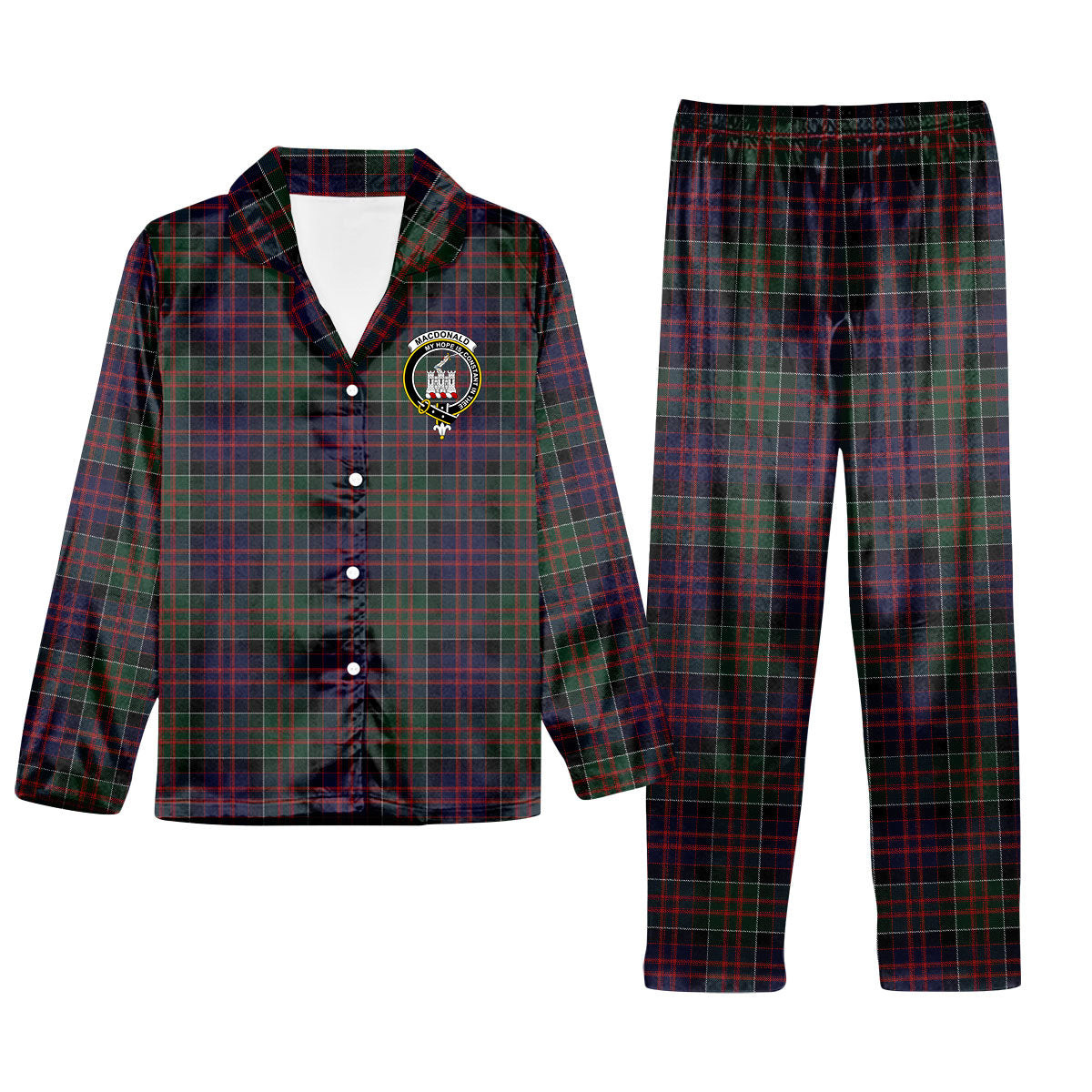 ScotsTee Shop Scottish MacDonald of Clan Ranald Crest Tartan Pajama Satin Velvet Flannel Pajama Set