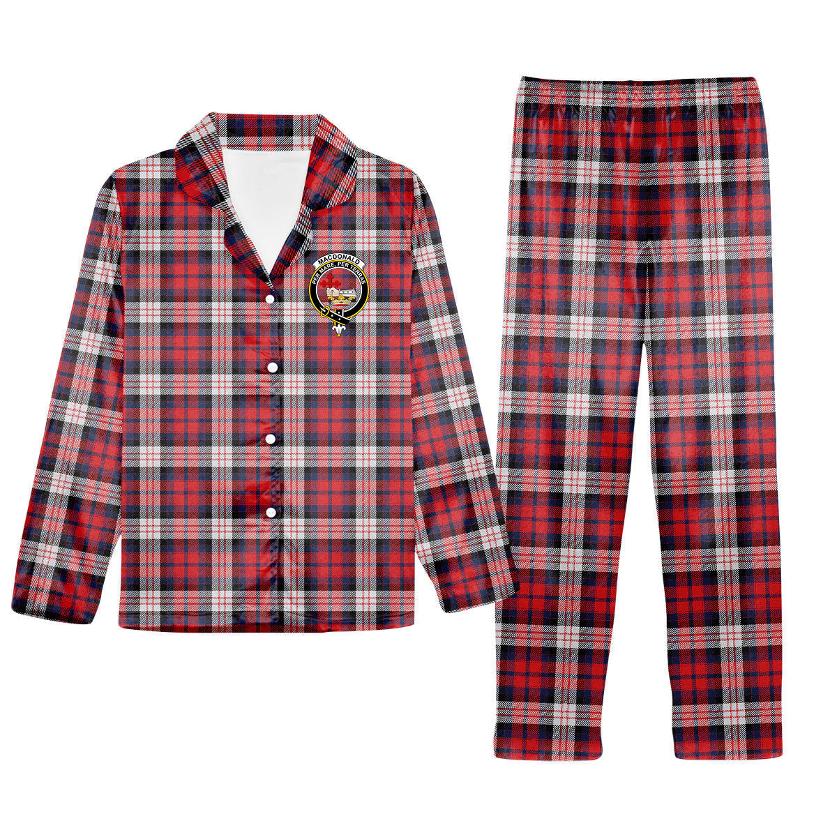 ScotsTee Shop Scottish MacDonald Dress Irish Modern Crest Tartan Pajama Satin Velvet Flannel Pajama Set