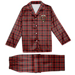 ScotsTee Shop Scottish Innes Red Modern Crest Tartan Pajama Satin Velvet Flannel Pajama Set
