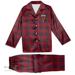 ScotsTee Shop Scottish Leslie Red Crest Tartan Pajama Satin Velvet Flannel Pajama Set