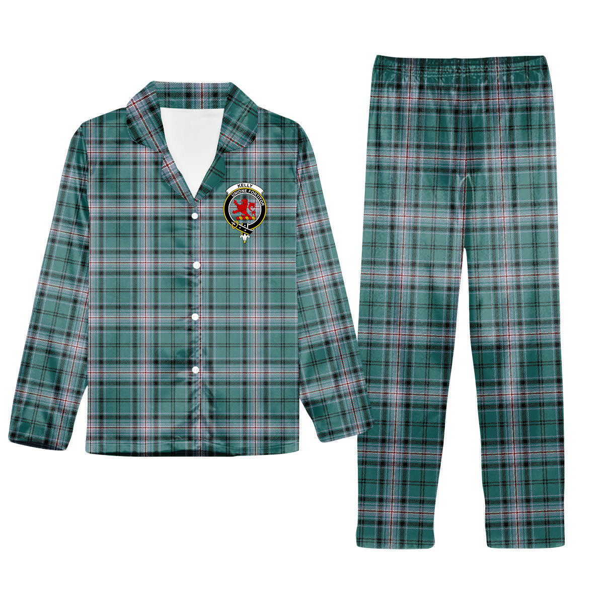 ScotsTee Shop Scottish Kelly of Sleat Hunting Modern Crest Tartan Pajama Satin Velvet Flannel Pajama Set