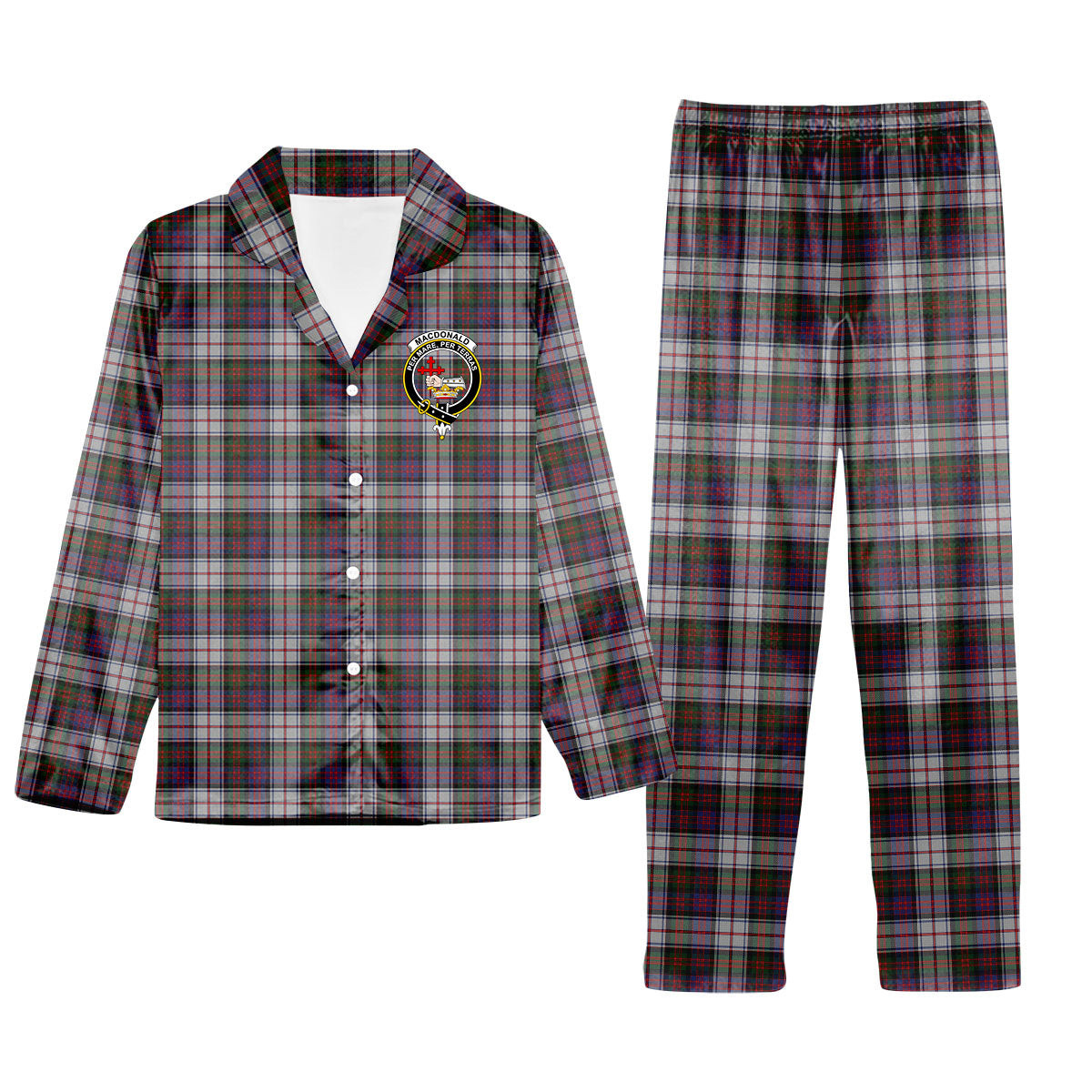 ScotsTee Shop Scottish MacDonald Dress 2 Crest Tartan Pajama Satin Velvet Flannel Pajama Set