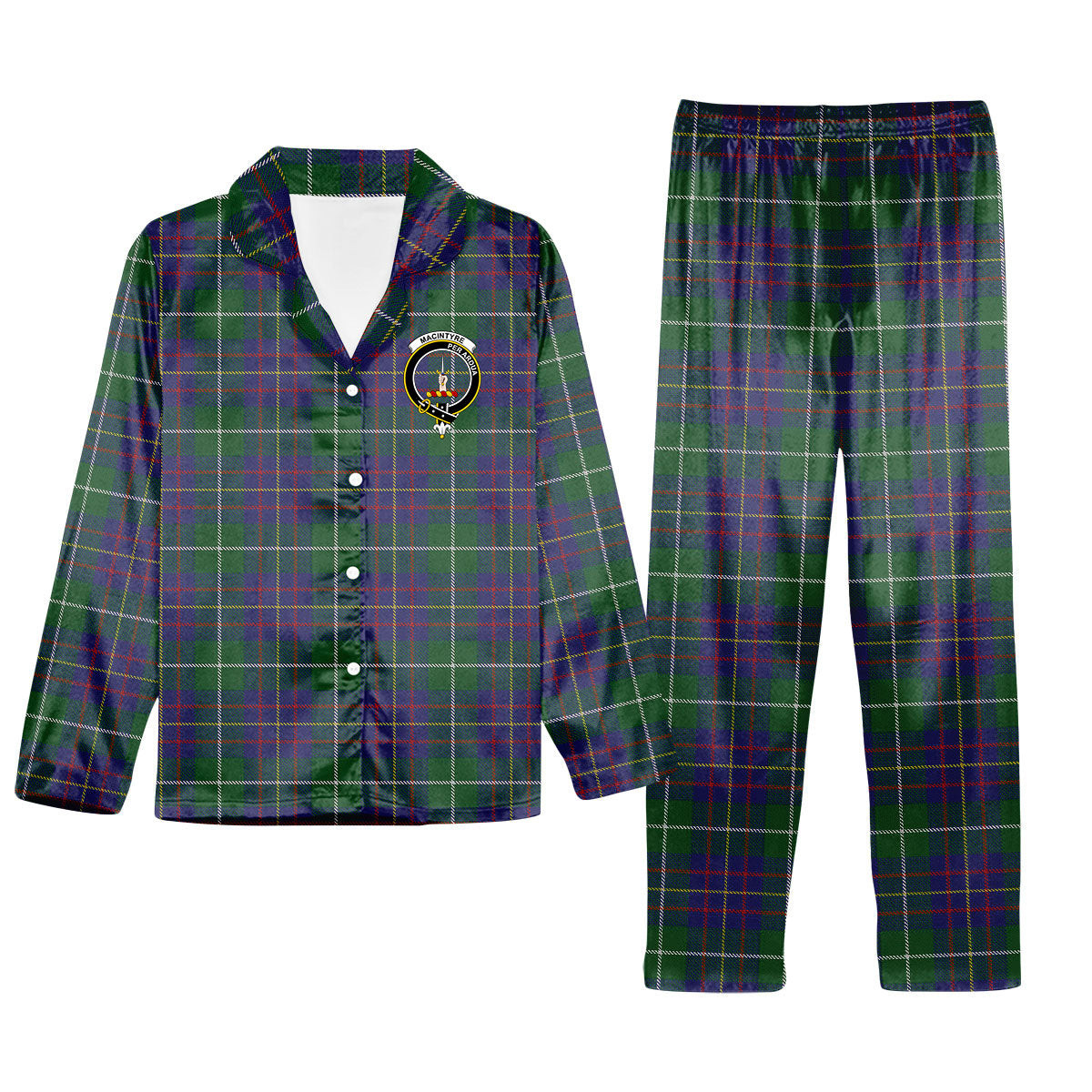 ScotsTee Shop Scottish MacIntyre Inglis Crest Tartan Pajama Satin Velvet Flannel Pajama Set