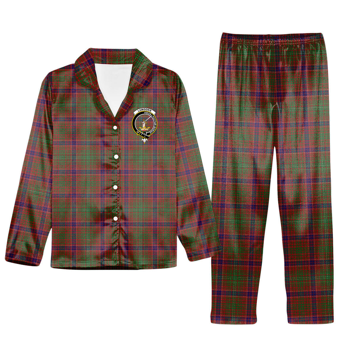 ScotsTee Shop Scottish Lumsden Crest Tartan Pajama Satin Velvet Flannel Pajama Set