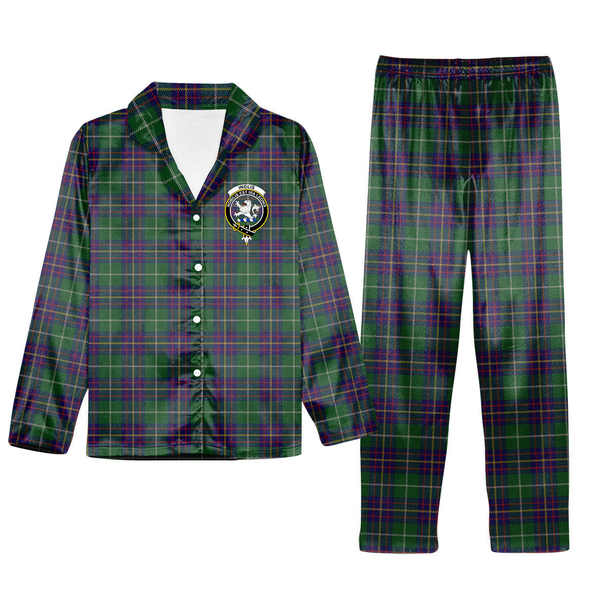 ScotsTee Shop Scottish Inglis Crest Tartan Pajama Satin Velvet Flannel Pajama Set