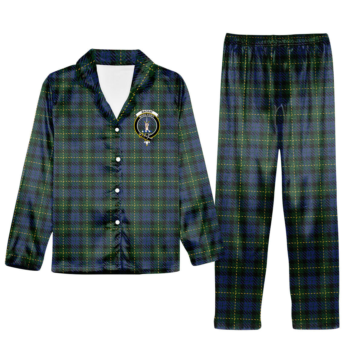 ScotsTee Shop Scottish MacKay Bonner Crest Tartan Pajama Satin Velvet Flannel Pajama Set
