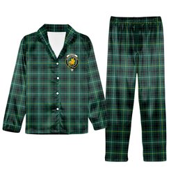 ScotsTee Shop Scottish MacIver Hunting Modern Crest Tartan Pajama Satin Velvet Flannel Pajama Set