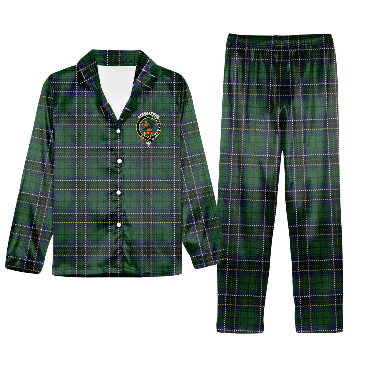 ScotsTee Shop Scottish MacAlpine 1906 Crest Tartan Pajama Satin Velvet Flannel Pajama Set