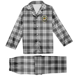 ScotsTee Shop Scottish Douglas Grey Modern Crest Tartan Pajama Satin Velvet Flannel Pajama Set