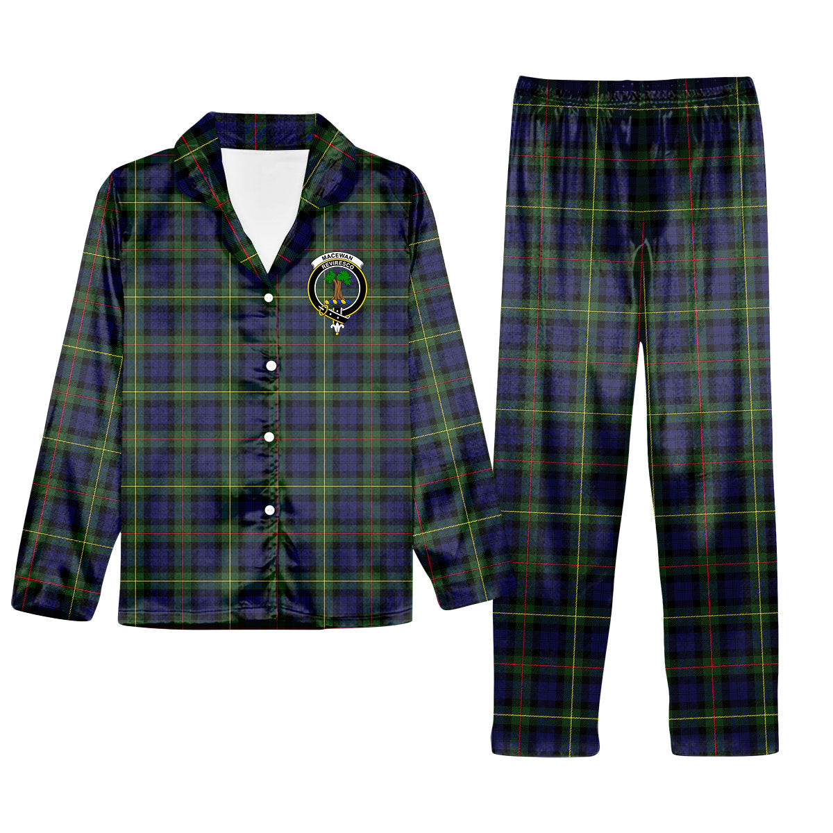 ScotsTee Shop Scottish MacEwen Modern SC Crest Tartan Pajama Satin Velvet Flannel Pajama Set