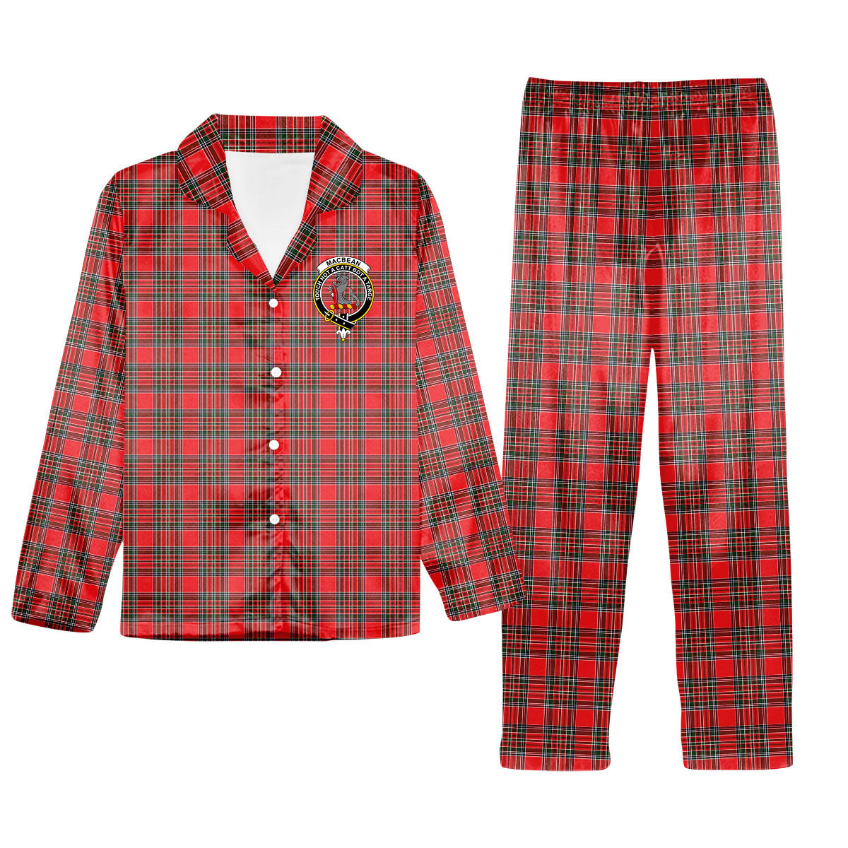 ScotsTee Shop Scottish MacBean Modern Crest Tartan Pajama Satin Velvet Flannel Pajama Set