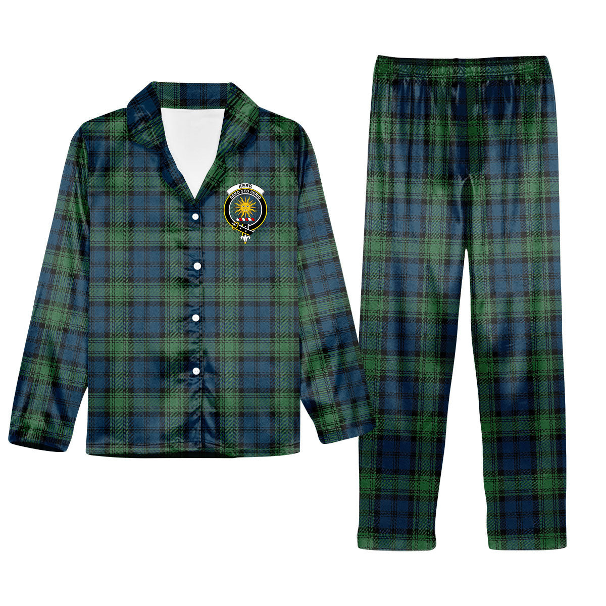 ScotsTee Shop Scottish Kerr Hunting Modern Crest Tartan Pajama Satin Velvet Flannel Pajama Set